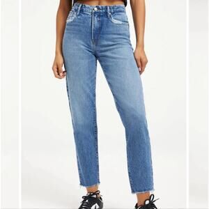 NWT Good American Good Vintage High Rise Straight Jean Fray Hem Denim 00